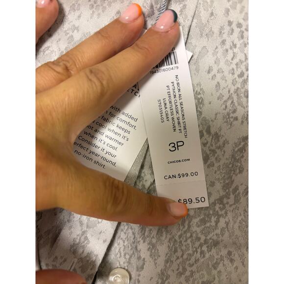 Chico's Python Classic Shirt Luna Gray NWT Size 16 Petite - Picture 7 of 7